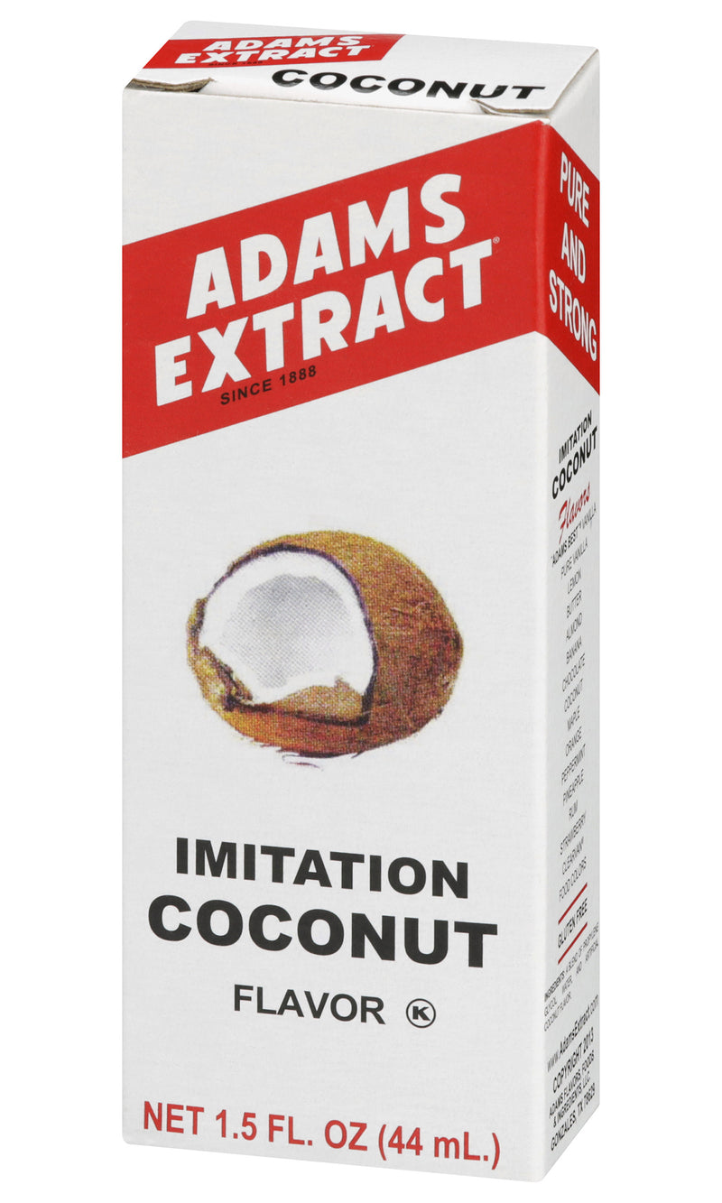 Adams Extract Imitation Coconut Flavor, Extra Strength, Gluten Free, 1.5 FL OZ Glass Bottle