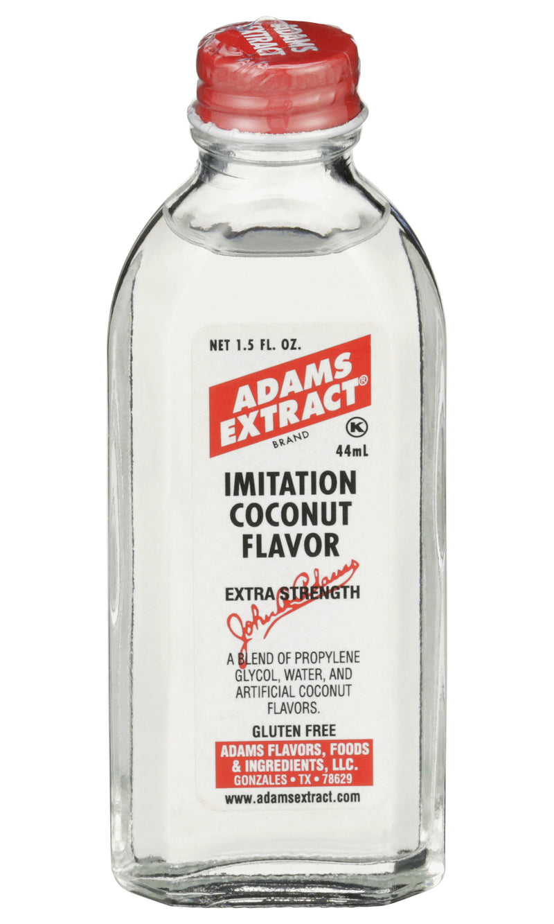 Adams Extract Imitation Coconut Flavor, Extra Strength, Gluten Free, 1.5 FL OZ Glass Bottle