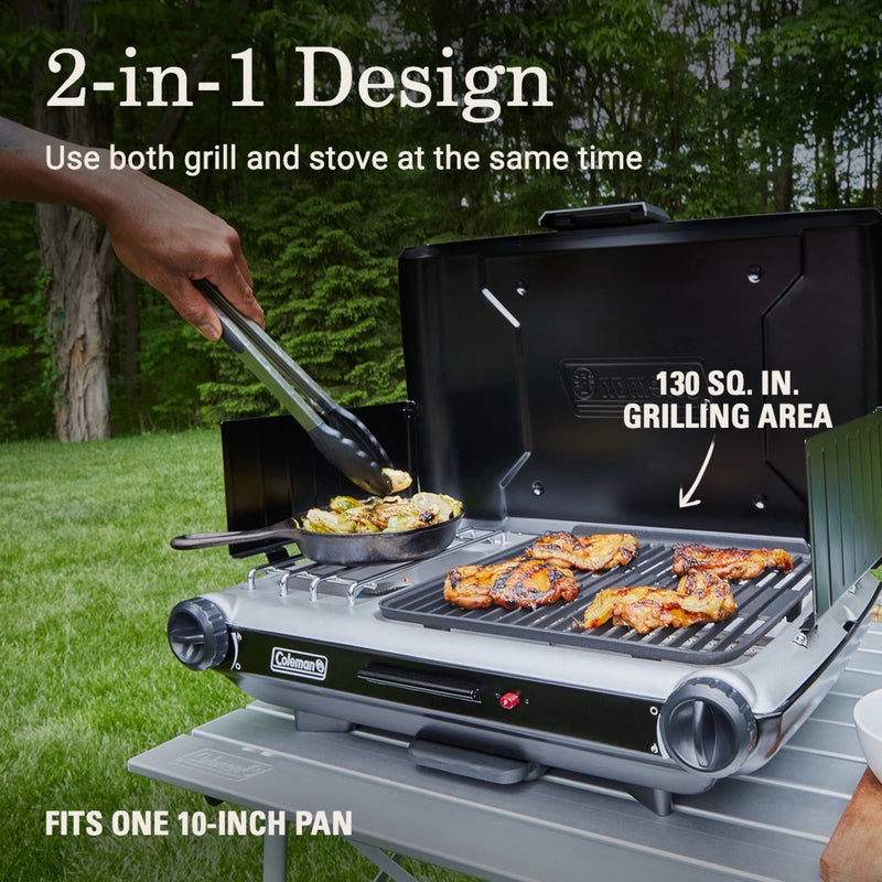 Coleman Camping Stove—Classic 2 in 1 Camping Grill/Stove, Black