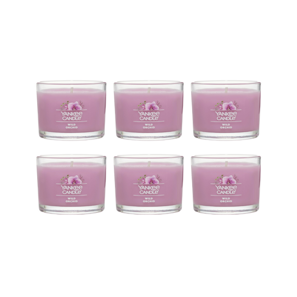 Yankee Candle Signature Votive Mini Candle Jar, Wild Orchid Scent, Natural Soy Wax Blend Candle with Natural Fiber Wick, 1.3 OZ Glass Jar (Pack of 6)