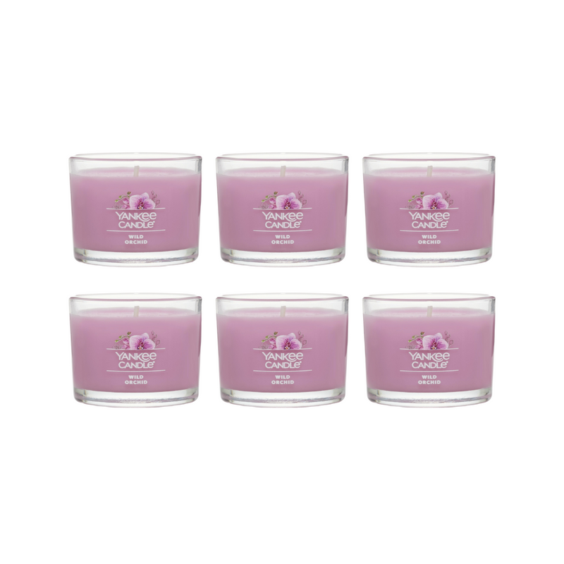 Yankee Candle Signature Votive Mini Candle Jar, Wild Orchid Scent, Natural Soy Wax Blend Candle with Natural Fiber Wick, 1.3 OZ Glass Jar (Pack of 6)