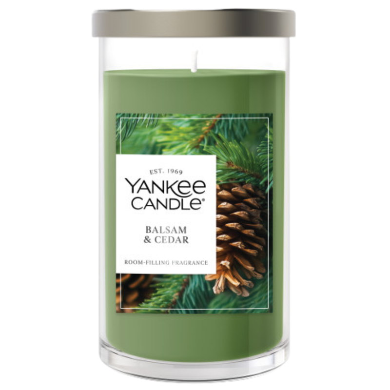 Yankee Candle Medium Pillar Scented Candle, Balsam & Cedar, 14.25 oz (2-Pack)