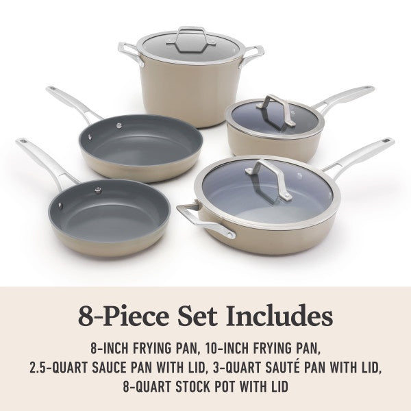 Calphalon Premier Ceramic Nonstick 8-Piece Cookware Set, Mushroom Grey, 1 CT