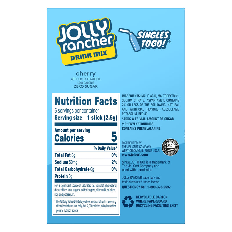 Jolly Rancher Cherry Singles To Go Drink Mix, 6 CT - Nutrition Facts