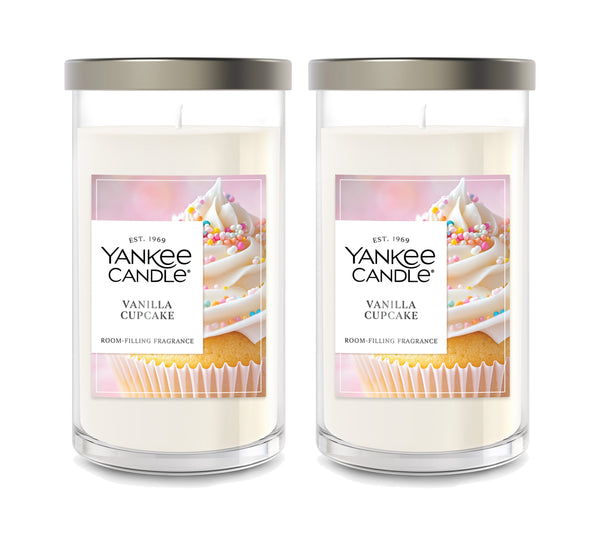 Yankee Candle Medium Pillar Scented Candle, Vanilla Cupcake, 14.25 oz (2-Pack)