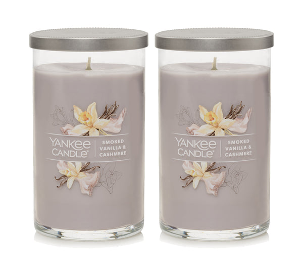 Yankee Candle Medium Pillar Scented Candle, Smoked Vanilla & Cashmere, 14.25 oz (2-Pack)