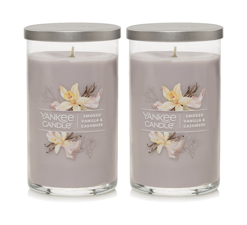 Yankee Candle Medium Pillar Scented Candle, Smoked Vanilla & Cashmere, 14.25 oz (2-Pack)