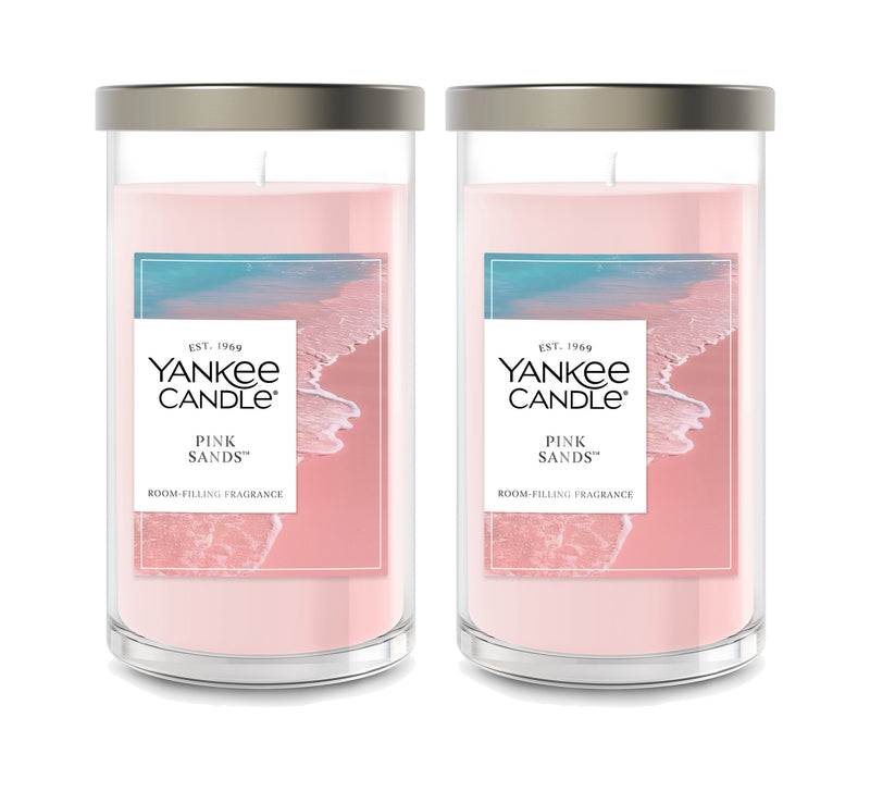 Yankee Candle Medium Pillar Scented Candle, Pink Sands, 14.25 oz (2-Pack)