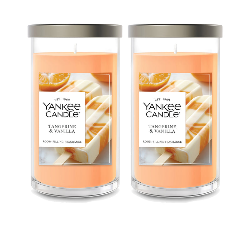 Yankee Candle Medium Pillar Scented Candle, Tangerine & Vanilla, 14.25 oz (2-Pack)