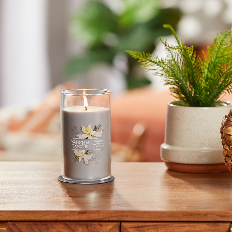 Yankee Candle Medium Pillar Scented Candle, Smoked Vanilla & Cashmere, 14.25 oz (2-Pack)