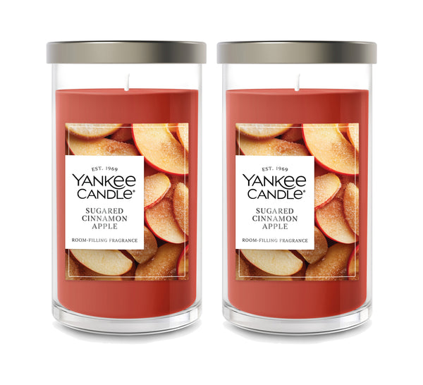 Yankee Candle Medium Pillar Scented Candle, Sugared Cinnamon Apple, 14.25 oz (2-Pack)