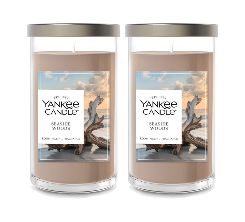 Yankee Candle Medium Pillar Scented Candle, Seaside Woods, 14.25 oz (2-Pack)