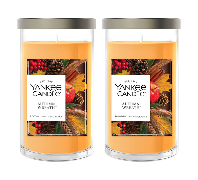 Yankee Candle Medium Pillar Scented Candle, Autumn Wreath, 14.25 oz (2-Pack)