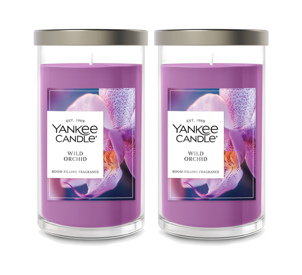 Yankee Candle Medium Pillar Scented Candle, Wild Orchid, 14.25 oz (2-Pack)