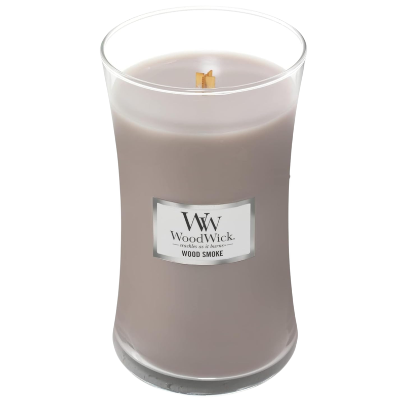 WoodWick Large Hourglass Scented Candle, Crackles as it Burns, Wood Smoke, 21oz