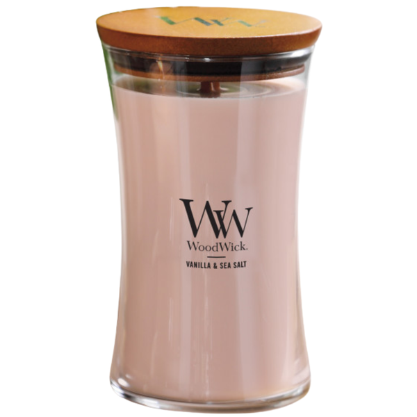 WoodWick Large Hourglass Scented Candle, Crackles as it Burns, Vanilla Sea Salt, 21oz