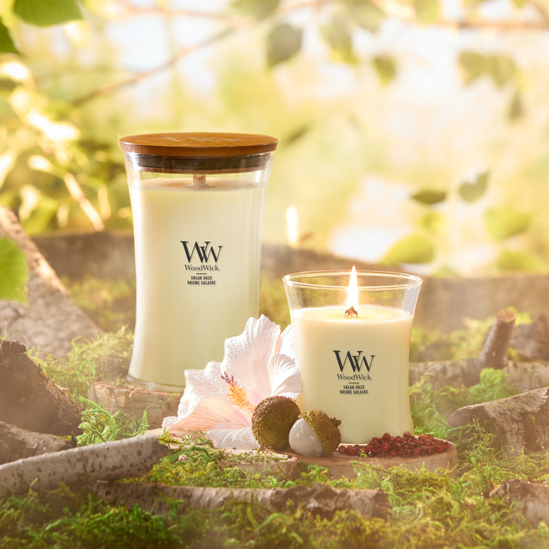 WoodWick Medium Hourglass Scented Candle, Crackles as it Burns, Solar Haze, 9.7oz