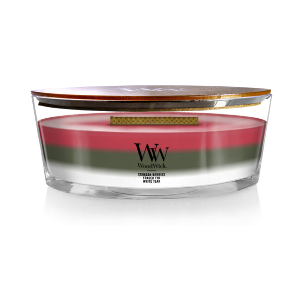 WoodWick Scented Trilogy Ellipse Candle, Crimson Berries | Fraser Fir | White Teak, 16oz
