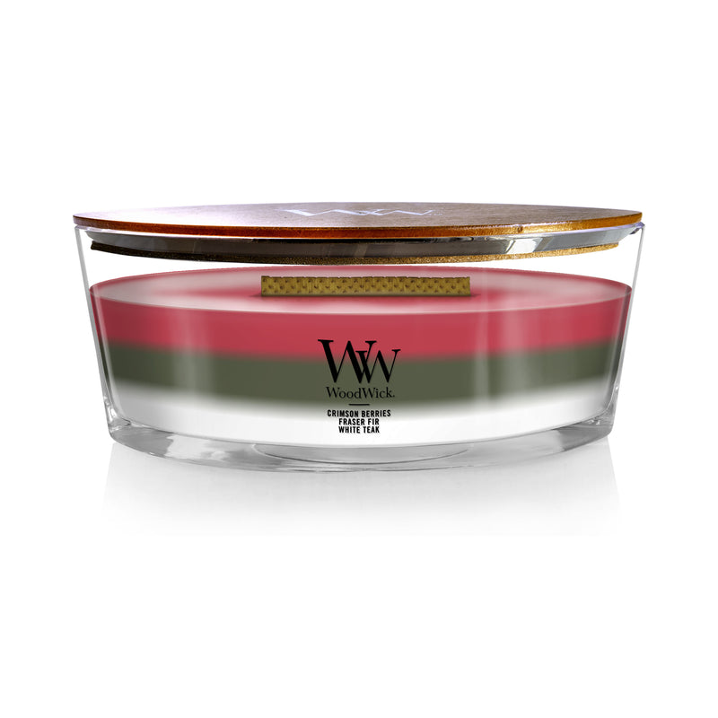 WoodWick Scented Trilogy Ellipse Candle, Crimson Berries | Fraser Fir | White Teak, 16oz