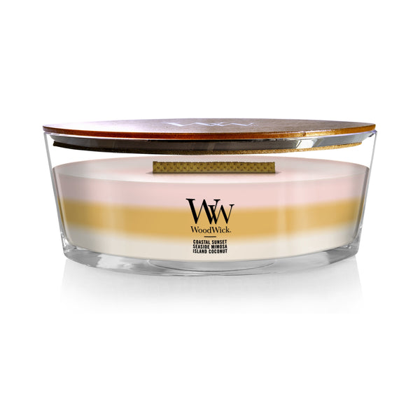 WoodWick Scented Trilogy Ellipse Candle, Coastal Sunset | Seaside Mimosa | Island Coconut, 16oz