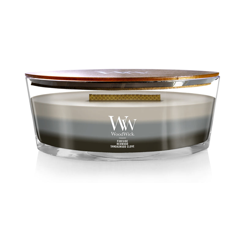 WoodWick Scented Trilogy Ellipse Candle, Fireside | Redwood | Sandalwood Clove, 16 oz