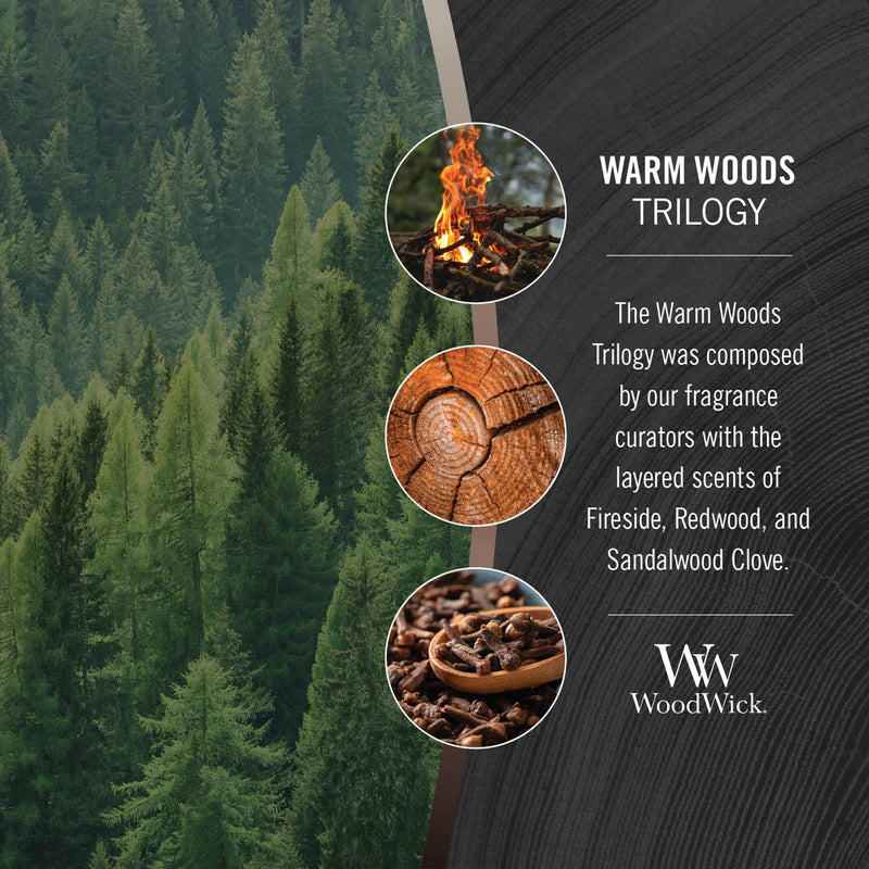 WoodWick Scented Trilogy Ellipse Candle, Fireside | Redwood | Sandalwood Clove, 16 oz