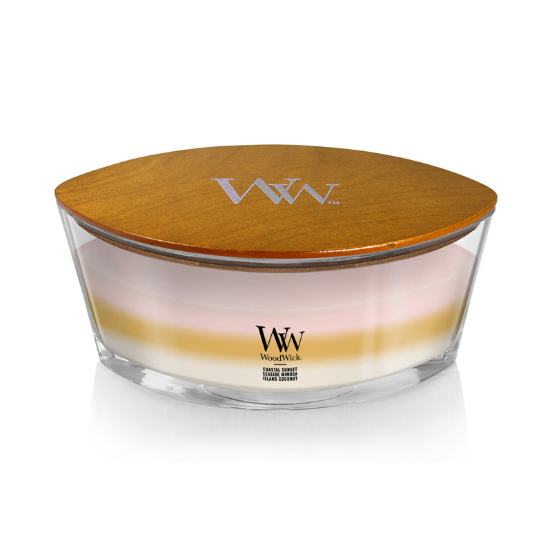 WoodWick Scented Trilogy Ellipse Candle, Coastal Sunset | Seaside Mimosa | Island Coconut, 16oz