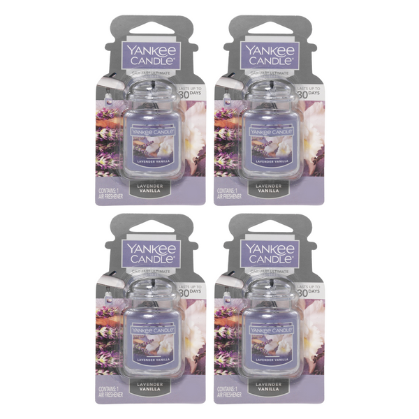Yankee Candle Car Air Fresheners, Hanging Car Jar Ultimate, Neutralizes Odors Up To 30 Days, Lavender Vanilla, 0.96 OZ (Pack of 4)