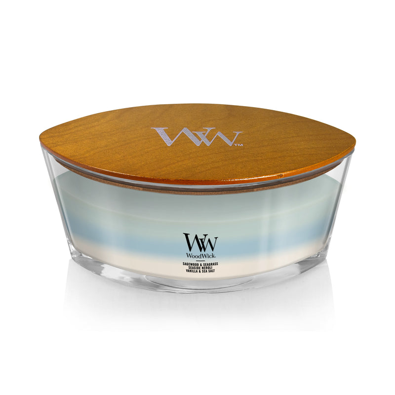 WoodWick Scented Trilogy Ellipse Candle, Sagewood & Seagrass | Seaside Neroli | Vanilla & Sea Salt, 16oz