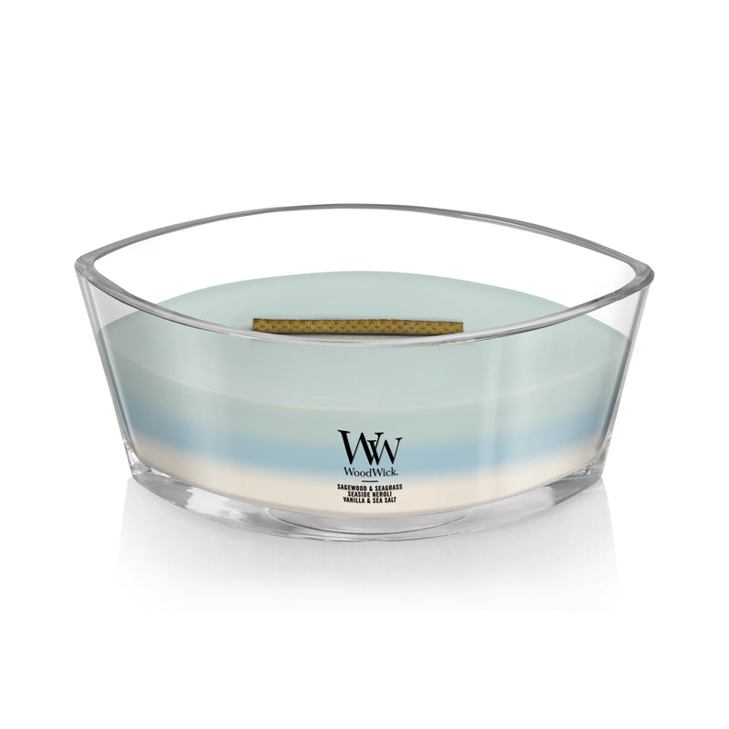 WoodWick Scented Trilogy Ellipse Candle, Sagewood & Seagrass | Seaside Neroli | Vanilla & Sea Salt, 16oz
