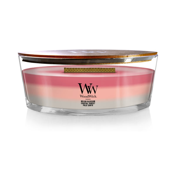 WoodWick Scented Trilogy Ellipse Candle, Melon Blossom | Coastal Sunset | Palo Santo, 16oz