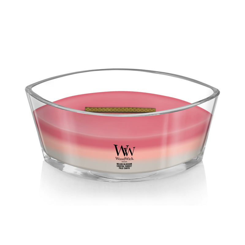WoodWick Scented Trilogy Ellipse Candle, Melon Blossom | Coastal Sunset | Palo Santo, 16oz