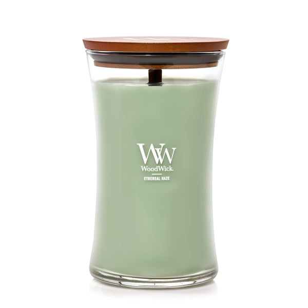 WoodWick Large Hourglass Scented Candle, Crackles as it Burns, Ethereal Haze, 21oz
