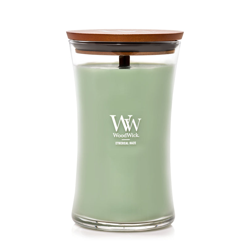 WoodWick Large Hourglass Scented Candle, Crackles as it Burns, Ethereal Haze, 21oz