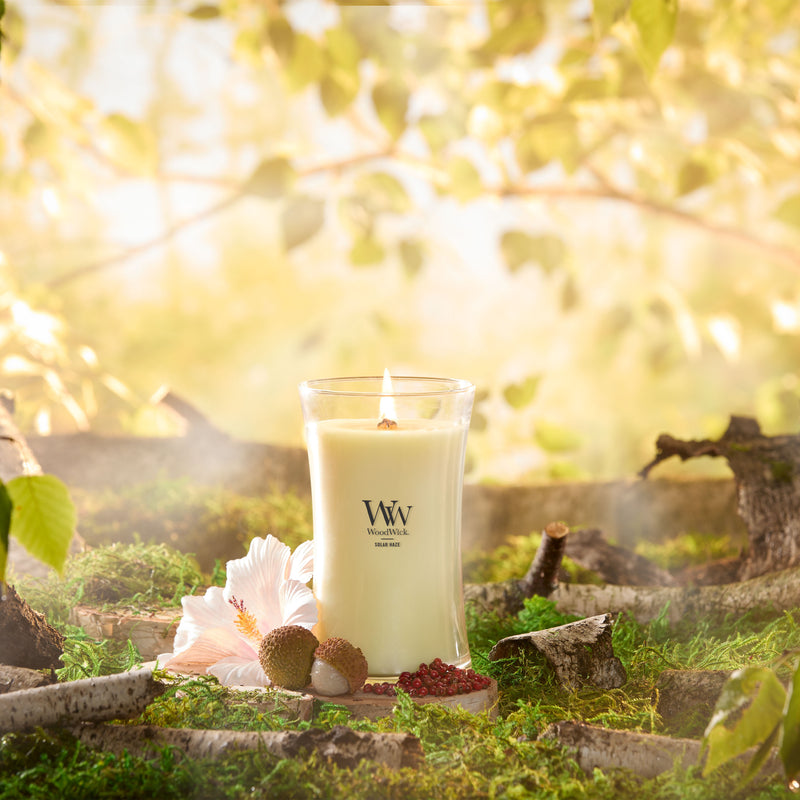 WoodWick Large Hourglass Scented Candle, Crackles as it Burns, Solar Haze, 21oz