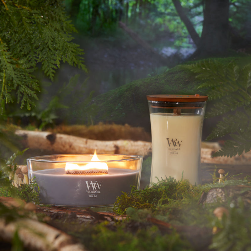 WoodWick Large Hourglass Scented Candle, Crackles as it Burns, Solar Haze, 21oz