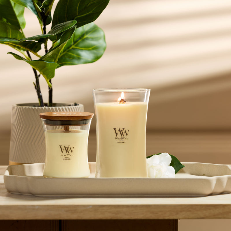 WoodWick Large Hourglass Scented Candle, Crackles as it Burns, Solar Haze, 21oz