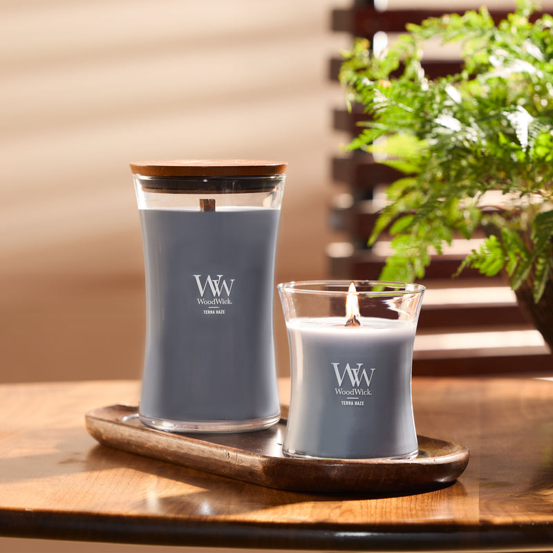 WoodWick Large Hourglass Scented Candle, Crackles as it Burns, Terra Haze, 21oz