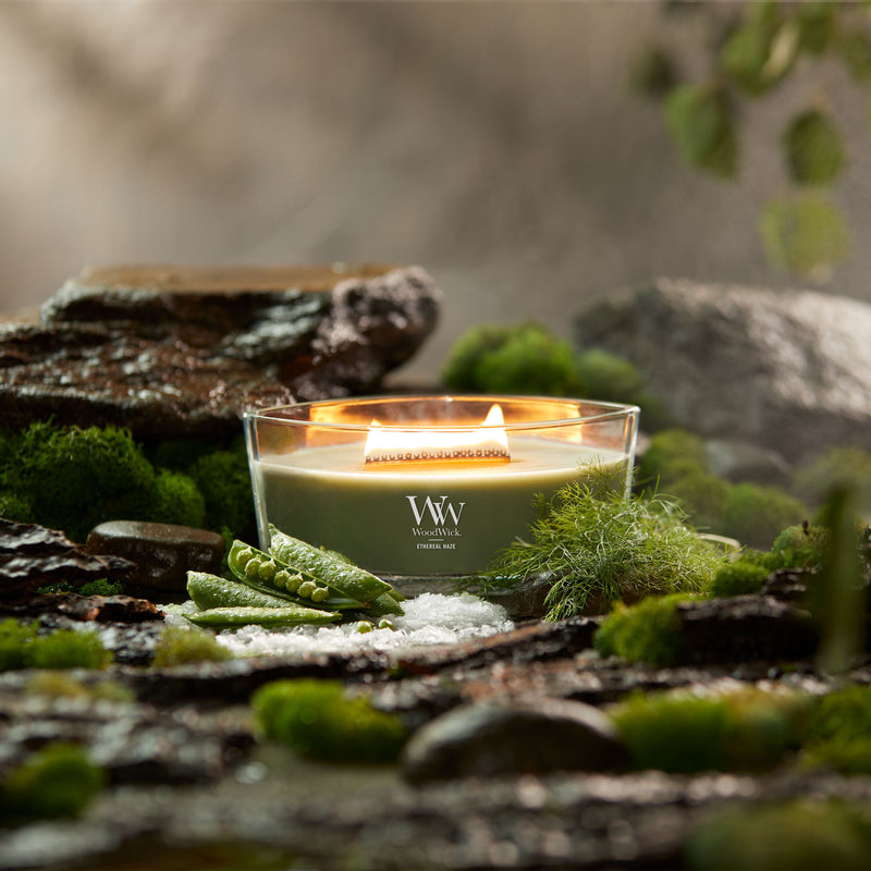 WoodWick Scented Ellipse Candle, Crackles as it Burns, Ethereal Haze, 16oz