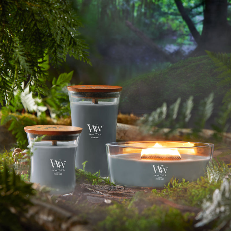 WoodWick Large Hourglass Scented Candle, Crackles as it Burns, Terra Haze, 21oz