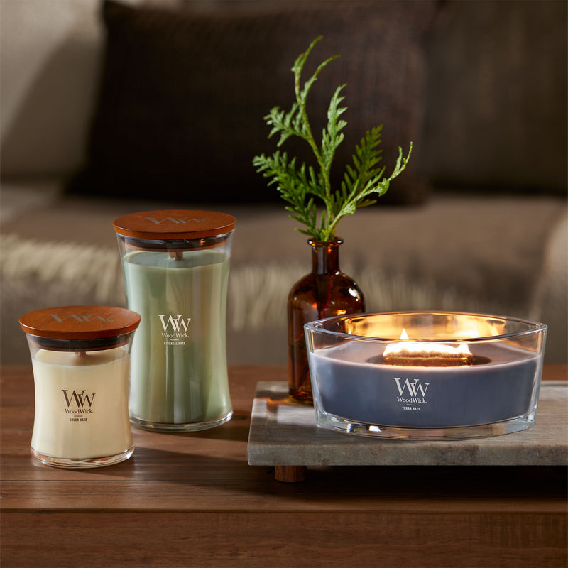 WoodWick Large Hourglass Scented Candle, Crackles as it Burns, Ethereal Haze, 21oz