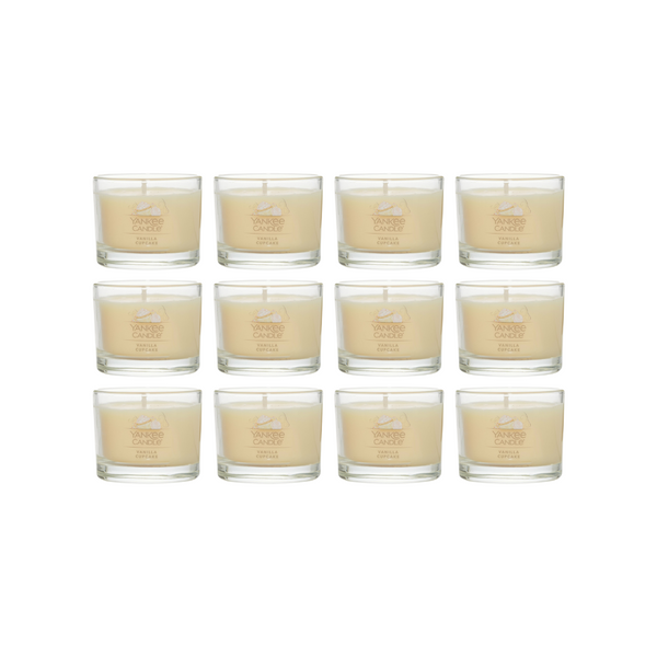 Yankee Candle Signature Votive Mini Candle Jar, Vanilla Cupcake Scent, Natural Soy Wax Blend Candle with Natural Fiber Wick, 1.3 OZ Glass Jar (Pack of 12)