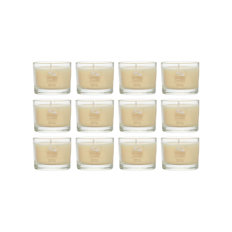 Yankee Candle Signature Votive Mini Candle Jar, Vanilla Cupcake Scent, Natural Soy Wax Blend Candle with Natural Fiber Wick, 1.3 OZ Glass Jar (Pack of 12)