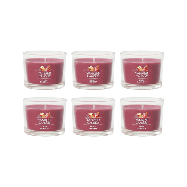 Yankee Candle Signature Votive Mini Candle Jar, Spicy Sangria Scent, Natural Soy Wax Blend Candle with Natural Fiber Wick, 1.3 OZ Glass Jar (Pack of 6)