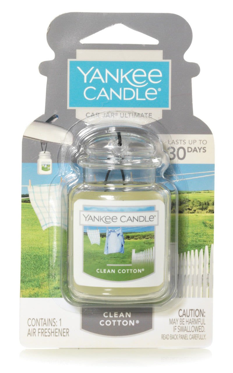 Yankee Candle Car Air Fresheners, Hanging Car Jar Ultimate, Neutralizes Odors Up To 30 Days, Clean Cotton, 0.96 OZ (Pack of 12)