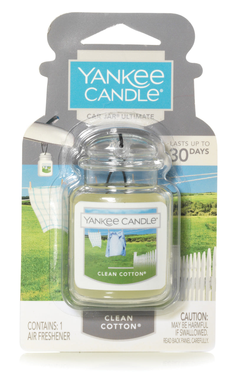 Yankee Candle Car Air Fresheners, Hanging Car Jar Ultimate, Neutralizes Odors Up To 30 Days, Clean Cotton, 0.96 OZ (Pack of 4)