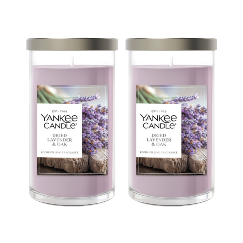 Yankee Candle Medium Pillar Scented Candle, Dried Lavender & Oak, 14.25 oz, 2-Pack