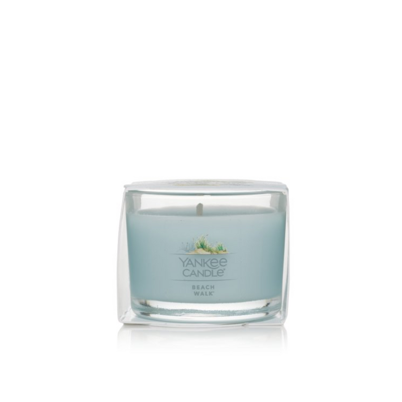 Yankee Candle Signature Votive Mini Candle Jar, Beach Walk Scent, Natural Soy Wax Blend Candle with Natural Fiber Wick, 1.3 OZ Glass Jar (Pack of 12)