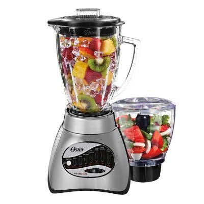 Oster Classic Series 16 Speed Blender with Food Chopper and Glass Jar, Brushed Nickel