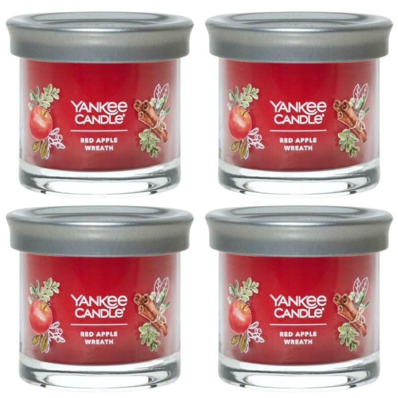 Yankee Candle Small Tumbler Scented Single Wick Jar Candle, Red Apple Wreath, Over 20 Hours of Burn Time, 4.3 Ounce (Pack of 4)